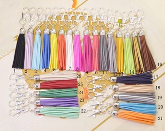 2Pcs Large fringe tassel keychain,Silver Caps Large tassel keychain,faux leather keychain for bag,Suede tassel keychain clasp,26 Color