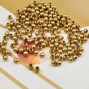 4mm Brass Beads, 50Pcs Raw Brass Round Ball Beads With 1.5mm Holes，Hollow beads