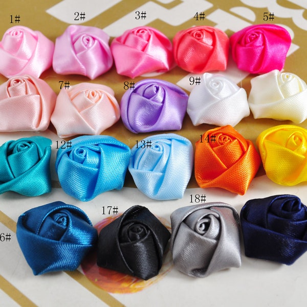 19 Colors,20mm Satin Roses,Flat Back Satin Ribbon Rose Flower，wedding bouquets，Brooch Bouquets,Hair Accessories,Handmade Rolled Rosettes