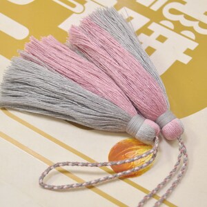 Large Cotton Tassel,2Pcs,Handmade Mala Tassels,Light Gray & Deep Pink tassel,Tassel with Rope, Boho,Tassel Supplier,DIY Tassel Making-VC12#