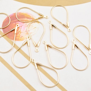 6Pcs+ Real Gold Plated Brass Teardrop Ear Wire, 18K Gold Earring Hoops,  Geometric Earring Wire Gold Teardrop Hoops,Earring Findings,25x14mm