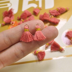 20pcs 1.5cm Cotton tassel,Mini Tassels,Tiny Mini tassels,Dark orange tassel,Bracelet/ Earring Charms,Gold Jump ring,Tassel for Jewelry, VH69