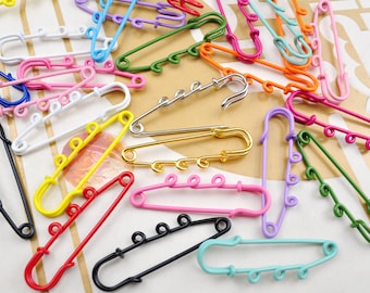 15 Colors,5Pcs Colored brooch pin with 3 Loop, Enamel Metal safety pin,Kilt Pin,brooch pin for jewelry making 50mm