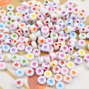 200 pcs set,White Tiny Flat Round Beads,7mm Acrylic Star Bead Pendants, Acrylic Beads,Mixed Color Star beads