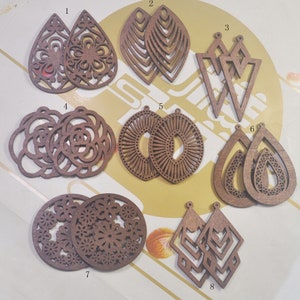16Pcs Brown Filigree Teardrop Earring Wood Dangle/Brown Earrings/ Wooden Charm/Pendant