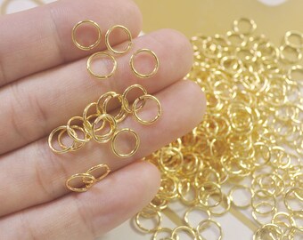Anillas de unión chapadas en oro de 18k, eslabón circular de 8 mm, 50/100/200 unidades de anillas de unión abiertas a granel, fornituras para joyería.