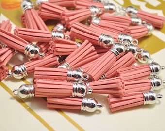 20pcs 38mm Peach Faux Suede Tassels,Silver Caps Leather Charms,Fringe Tassels,Suede Leather Tassels pendant,Mini Tassel Craft-V2EL35