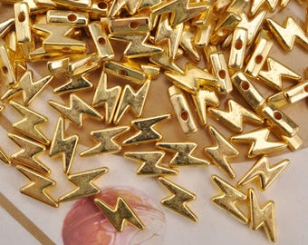 200Pcs Gold Color Acrylic Lightning Bolt Beads,CCB Lightning Bolt,Bead for DIY Jewelry Making supply - 10x7mm
