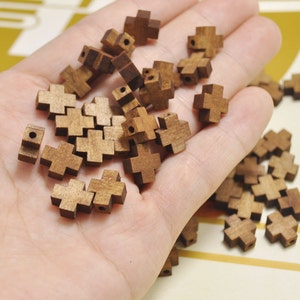 8.5mm square wood cross beads,50pcs Small Dark brown Wooden Cross Charms, wooden cross link finding,mini wooden cross pendant.