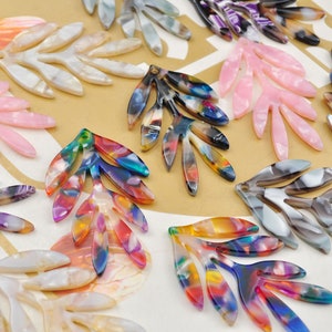 Acetate Leaf Charms，8 Tortoise Shell Leaf for DIY Earrings，Mixed Marble Leaf Shaped Pendant，Leaf Earring Jewelry-48x30MM