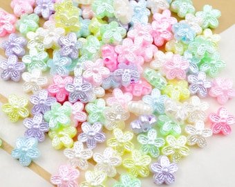 Cuentas de flores, cuentas de flores de 10 mm, cuentas acrílicas o de resina, cuentas de colores mixtos, cuentas de flores de ABS en tonos pastel, juego de 150 piezas