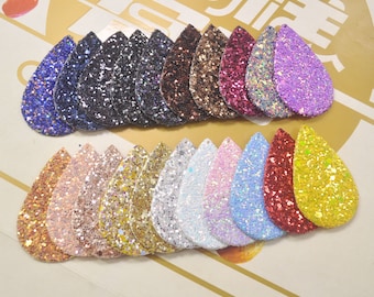 20/50 st blandade färger glitterläder droppformad, droppformade örhängen, stansade droppformade örhängen i konstläder, gör-det-själv-örhängen - 56 x 36 mm