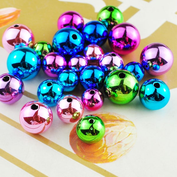 50Pcs UV Plated Round Beads，10mm/12mm/14mm/16mm Colored CCB Round Beads Fashion Jewelry Beads Findings Charm Beads,8x15mm