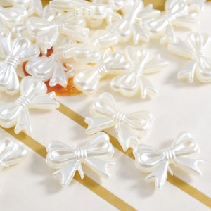 50Pcs/100Pcs/200Pcs Small White Bows,bow beads,Acrylic Ribbon Bow Beads,ABS Pearl White bow,Acrylic Ribbon Bow Beads,Jewelry Supply,19x14mm