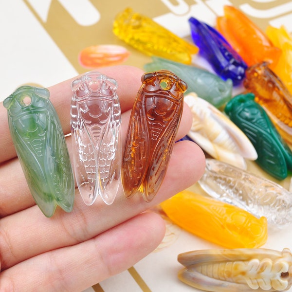 Breloque pendentif cigale en acrylique, 10 couleurs, 5 ou 20 pièces, en forme de cigale, perles de cigale, fabrication de bijoux, 43x16mm