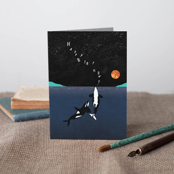 Happy Birthday Orcas - Card | Marine Life Card | Recycled | Whales | Whale Card