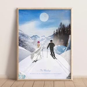 Bride and Groom Custom Ski Print, Ski Wedding Gift, Snowboarder Print, Back Country Skiing Print, Custom Snowboarder print, Skiing Gift.