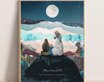 Retrato familiar de CABALLO personalizado, impresión de caballo, retrato de rancho familiar, regalo de caballo personalizado, arte de caballo, regalo para amantes de los caballos.