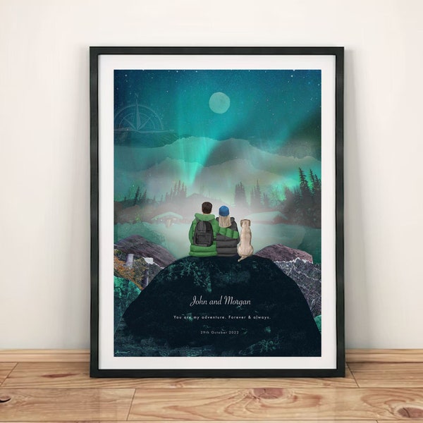 Custom NORTHERN LIGHTS print, aurora borealis, Wedding gift, Personalised adventure print, Couples gift, Couples travel gift, Polar Lights