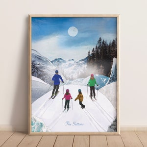 Personalised Family Ski Print, Wedding Gift, Custom Family Print, Personalised Snowboard Family, Winter Sports Print, Ski Snowboarding Art