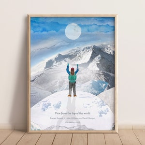 Spersonalizowany nadruk szczytu Everestu, prezent na Everest, nadruk wspinaczkowy, spersonalizowany prezent górski, nadruk z górskiej wędrówki, nadruk przygodowy, spersonalizowany prezent