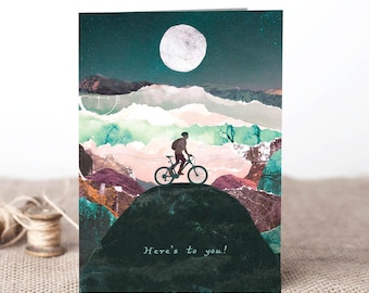 Tarjeta de ciclista de montaña, tarjeta de bicicleta, MTB, aventura, tarjeta de deportes extremos, tarjeta de ciclismo, bicicleta de montaña, tarjeta de aventura. ¡Aquí está para ti!