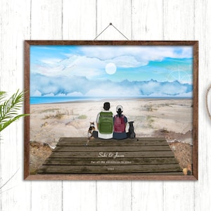 Personalised BEACH PRINT, Wedding Gift, Couples Beach Print, Family Portrait print, Landscape beach print, White Sands, 20x16&quot;