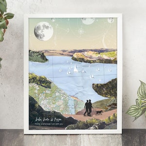 Gehende Familie benutzerdefinierter Druck, Wandergeschenk, Seeblick personalisierter Druck, Familiendruck, Wandergeschenk für Paare, Abenteuergeschenk.