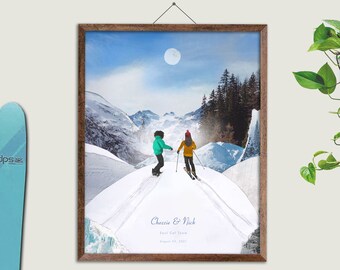 Personalised Skier / Snowboarder Print, Back Country Skiing Print, Custom Snowboarder print, Wedding Gift, Skiing Gift, Keepsake Print
