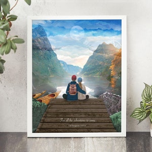 Gepersonaliseerde NOORWEGEN-print, Nærøyfjord, huwelijkscadeau, meer met kajaks-print, aangepaste print koppels, jubileumprint, aangepast avontuurcadeau