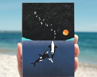 Feliz Cumpleaños Orcas - Tarjeta / Tarjeta de Vida Marina / Reciclada / Ballenas / Tarjeta de Ballena / Tamaño A6