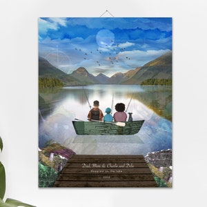 Personalised Fishing Gift, Custom Fishing Print, Family Fishing Gift, Couples Fishing boat print, Fishing Keepsake, Fishing Couple Art