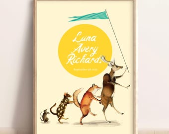 Kid's Custom Bedroom Print, New baby gift, Unique Print for Children, Personalised Kid's room art, Wall Art, Animal playroom print - A3/A4