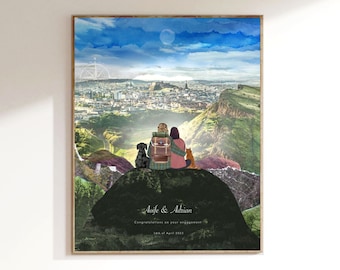 Regalo personalizado de Edimburgo, impresión de Edimburgo, regalo de bodas, Arthurs Seat, casco antiguo de Edimburgo, regalo personalizado, regalo para pareja aventurera.