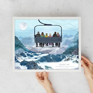 Custom Family Ski lift print, Personalised Snowboarder Gift, Ski Art, Wedding gift, Ski Family Gift, Snowboard Family Gift, Snowboard Gift,