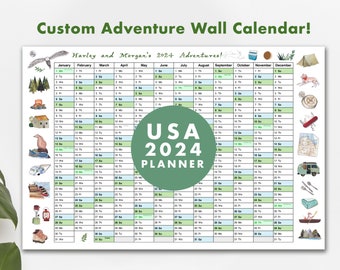 2024 USA Custom Wall Calendar, Adventure Wall Calendar, 2024 Wall Planner, Wild Kids Wall Planner, Personalised Wall, Print or Digital file