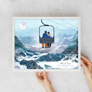 Custom Ski lift print, Personalised Snowboarder Gift, Ski Art, Wedding gift, Ski Couple Gift, Snowboard Couple Gift, Snowboarder Gift,