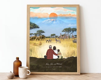 Custom Safari Print, Family Safari Gift, Framed Safari Adventure, Personalised Couples Adventure Gift, Wedding Gift, 12x16 inches