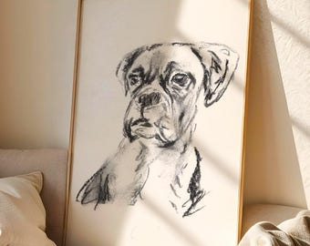Dibujo de un boxer a carboncillo, dibujo a carboncillo de un boxer - imágenes prediseñadas de perro mascota JPEG y PNG