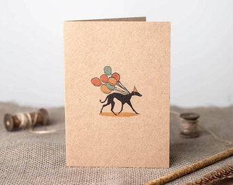Tarjeta de galgo, tarjeta de whippet negro, tarjeta de lebrel, tarjeta de celebración de galgo, tarjeta de cumpleaños de galgo, tarjeta vegana, tintas vegetales
