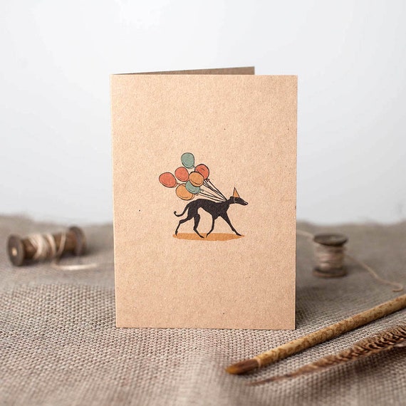 Greyhound Card, Black whippet card, sighthound card, Lurcher celebration card, Greyhound Birthday Card, Vegan Card, Vegetable Inks
