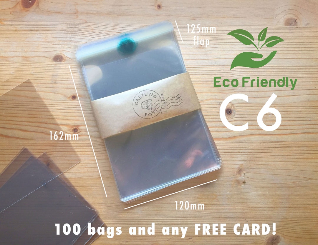 Biodegradable Cello Bags C6/A6, 100 X Card Bags, Compostable Cello Bags