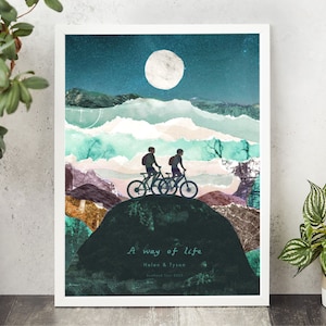 Custom mountain biking print, Personalised Couples biking, Cycling family print, Mountain biking gift, Cycling gift, Biker couple