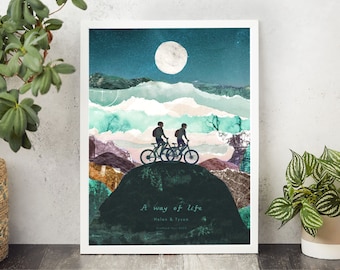 Custom mountain biking print, Personalised Couples biking, Cycling family print, Mountain biking gift, Cycling gift, Biker couple
