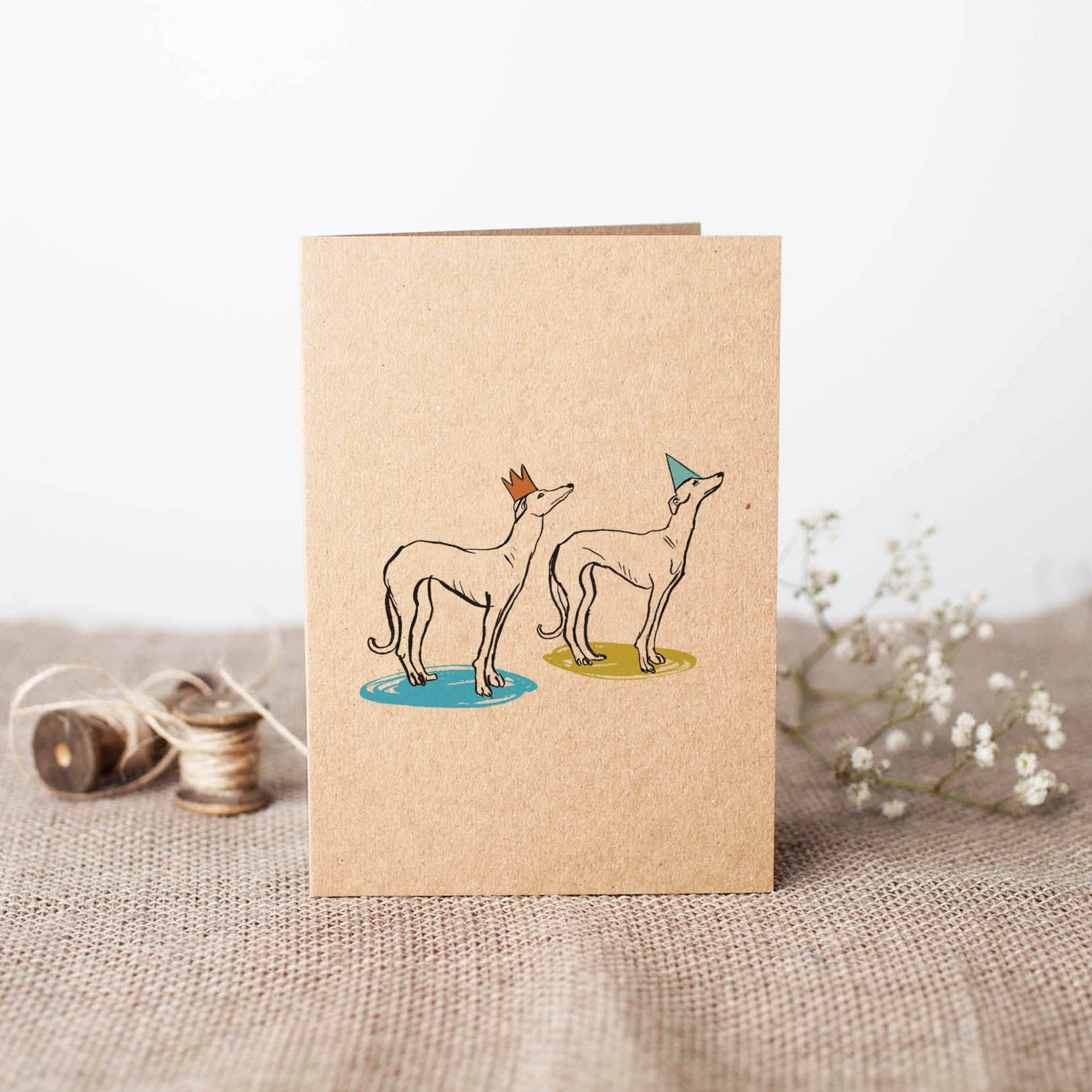 Dogs in hats - Whippet card / Greyhound card / Lurcher with balloons,…