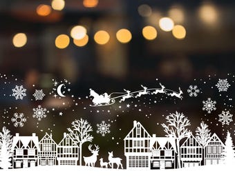 Christmas window decal download - Winter scene decal - Christmas scene vector PNG/SVG/JPEG - Christmas village window idea. Clip art.90cm