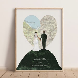 Impression de carte de coeur de cadeau de mariage, impression personnalisée de couple de mariage, cadeau unique, couple et cartes personnalisés, cadeau de mariage personnalisé, 30 x 35 cm