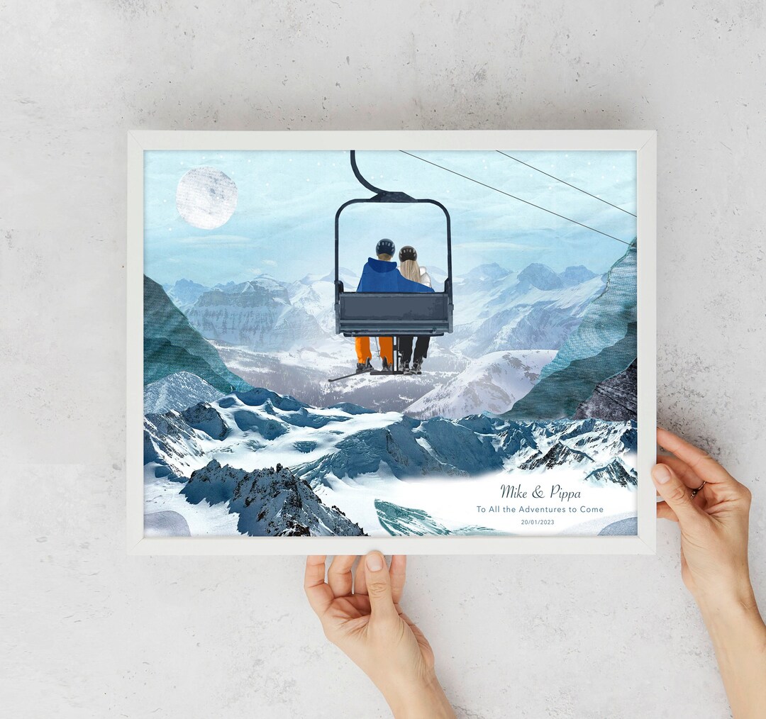 Custom Ski Lift Print, Personalised Snowboarder Gift, Ski Art, Wedding