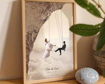 Personalised Climbing print, Climbing Gift, Climbers illustration, Climbing Art, Wedding Gift, Rock Climbing, Free Climb, Abseiling
