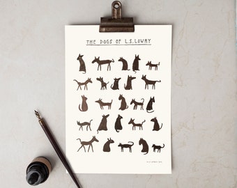 The Dogs of L S Lowry Print, Matchstick men, Lowry, Dog Print, Dog Wall Decor, Manner of Lowry, A4 / 11x14 / A3